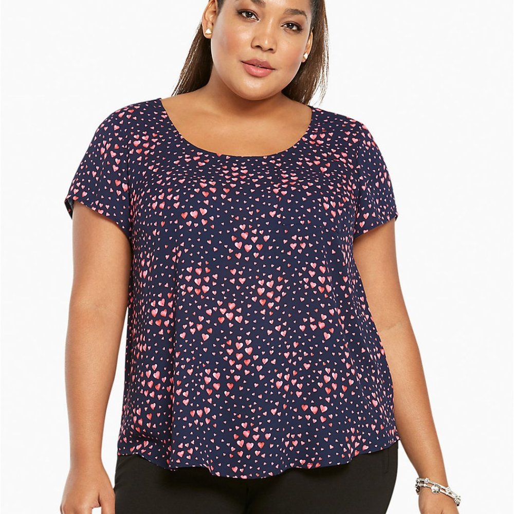Torrid Heart Print Crepe Button Back Blouse